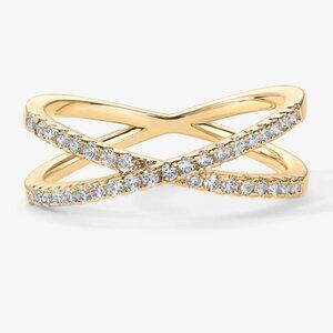 NWOT 14K Yellow Gold Plated X Ring Cubic Zirconia CZ Criss Cross Ring Size 6